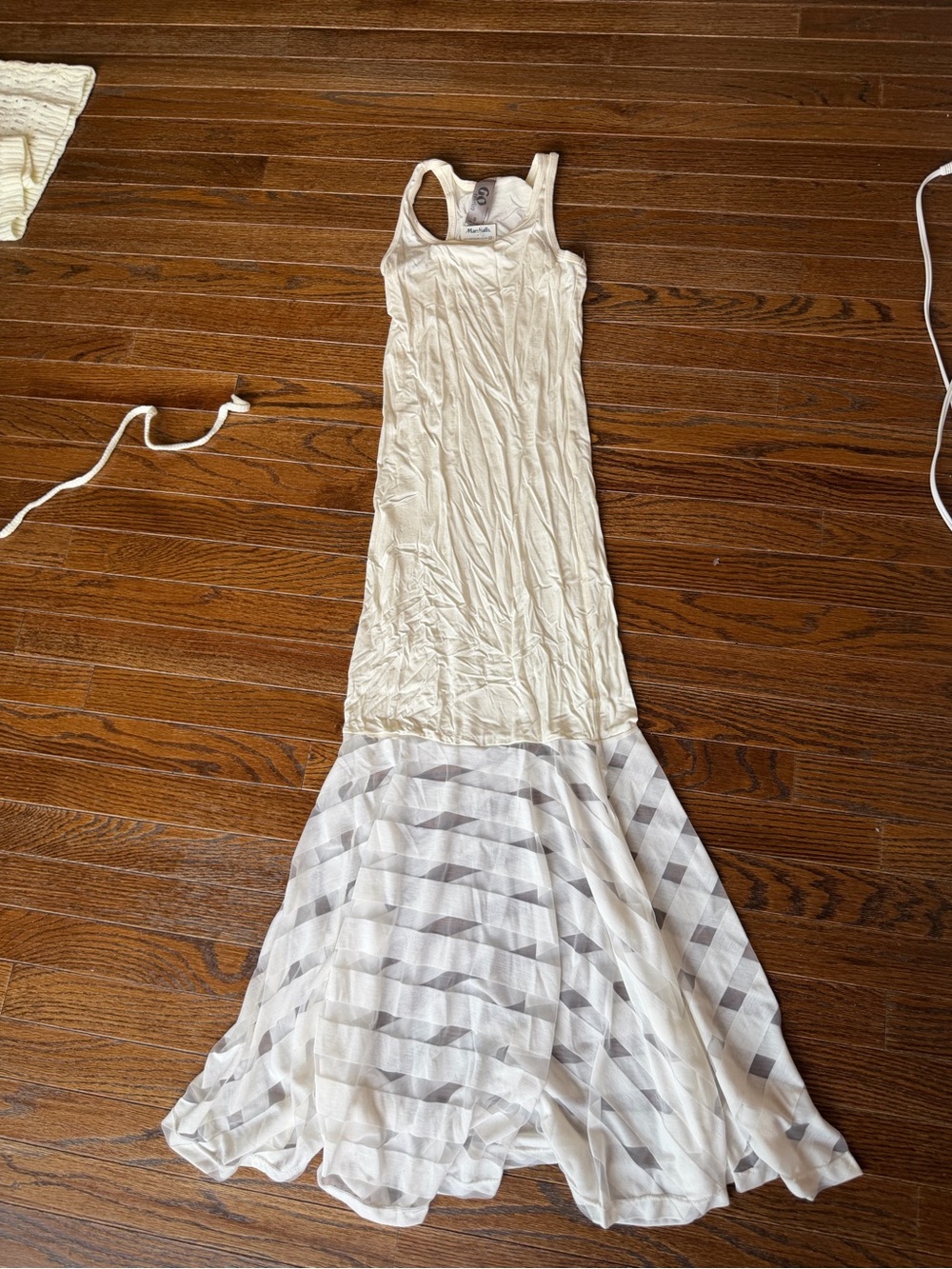 Go Couture Cream Maxi Dress with Striped Sheer Flare